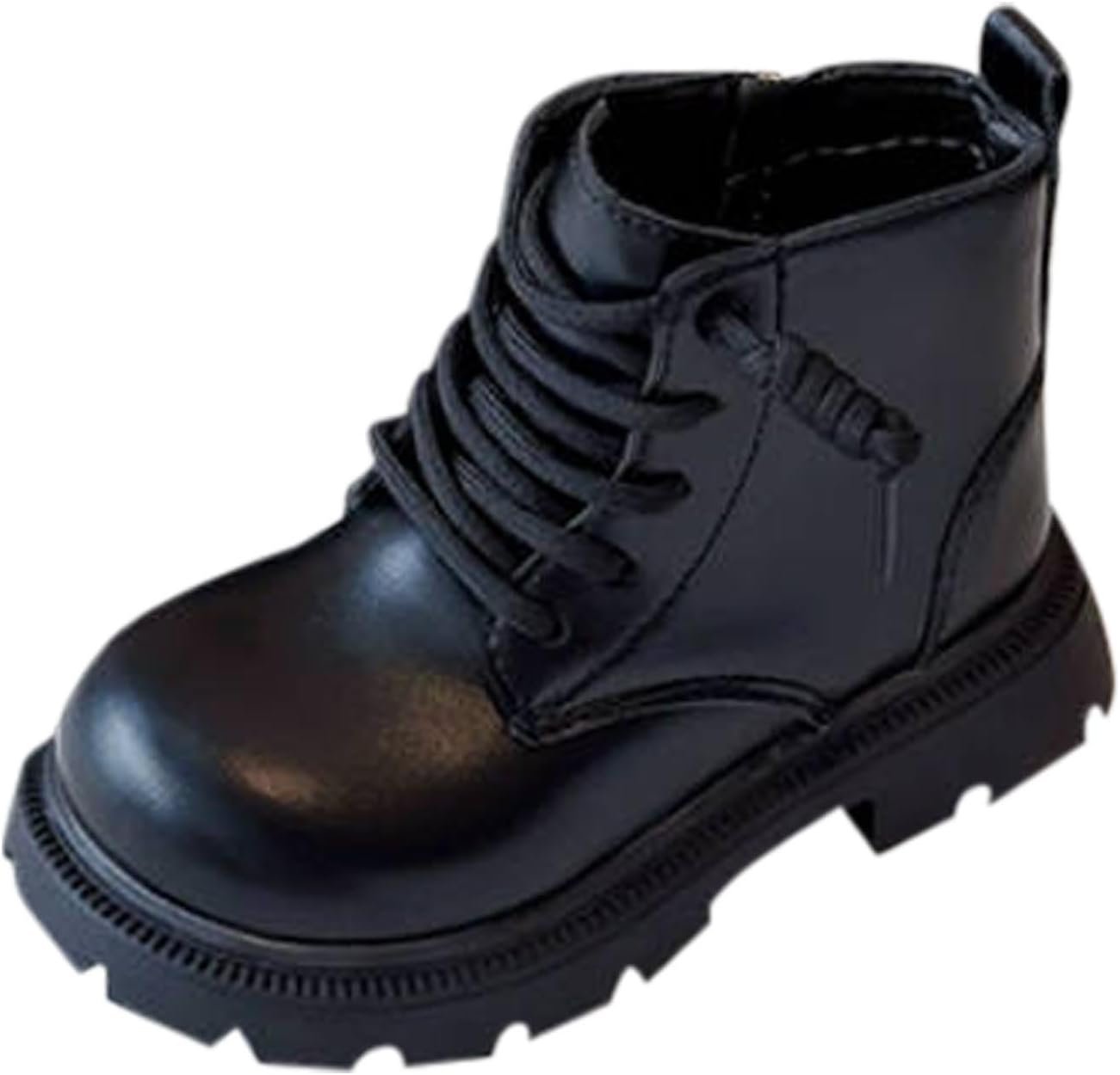 

Ботинки для мальчиков и девочек 3,5-10,5T, кожзаменитель PU, шнуровка, ботильоны до щиколотки, с нескользящей подошвой, с круглым носком, в британском стиле Generic, Black