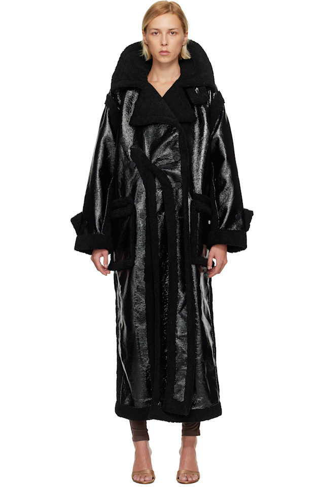 

Ottolinger Черное объемное пальто из искусственной овчины с разрезом