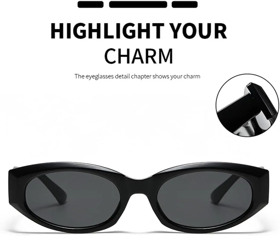 

LVTFCO Классические маленькие овальные винтажные солнцезащитные очки для женщин в стиле ретро, ​​женские спортивные очки с защитой от УФ-излучения UV400, Black Grey