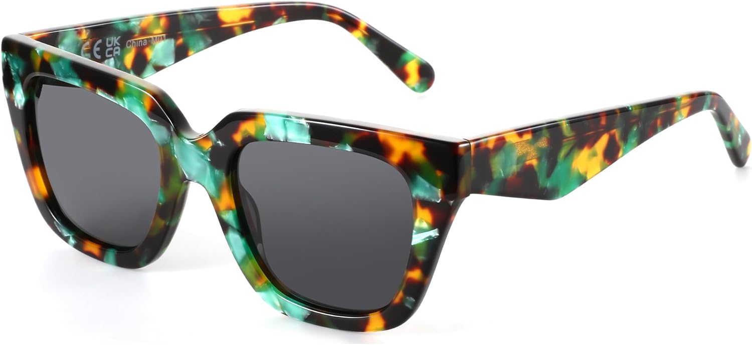 

Женские поляризованные солнцезащитные очки ZENOTTIC: стильные квадратные дизайнерские солнцезащитные очки в стиле ретро для отдыха с защитой от УФ-излучения UV400, C03 Green Demi / Grey