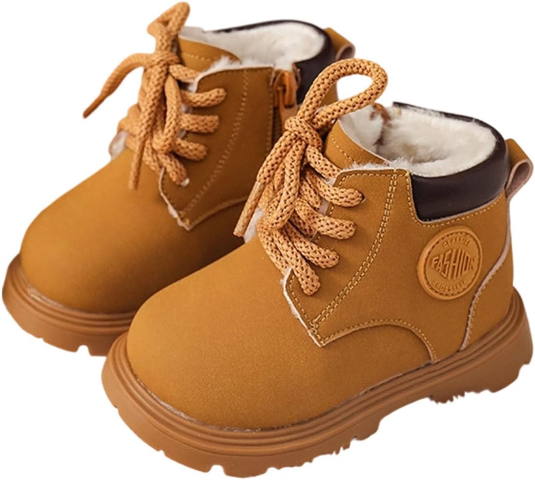 

Девочкам уличные термоботинки для снега с флисовой подкладкой, боковой молнией, ботильоны до щиколотки, зимние спортивные ботинки 2025 года с шнуровкой Generic, Khaki