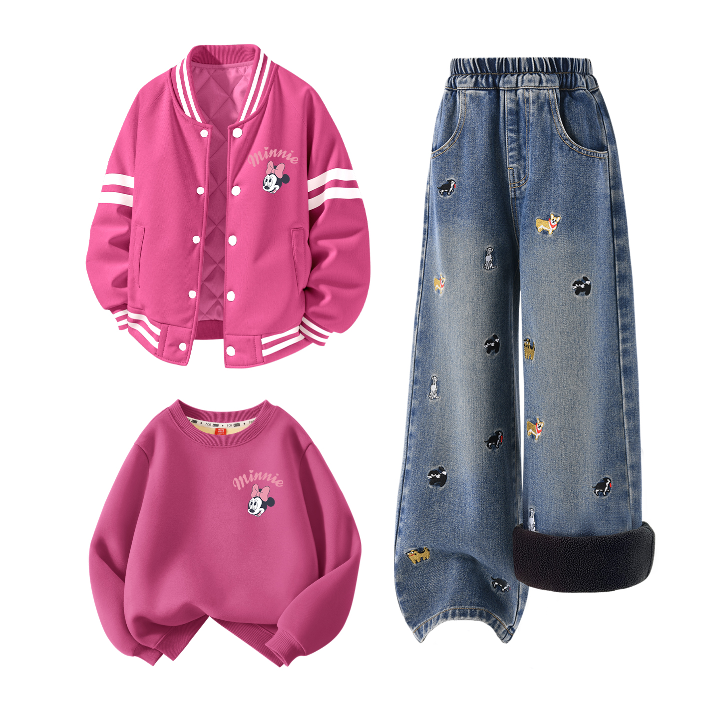 

Детский спортивный комплект Casual Sportswear из 3 предметов Disney, [Thickened And Fleece-Lined Three-Piece Set]Di Lift Eye K Rose Red+Solid Color Denim Blue+Di Lift Eye K Berry Red