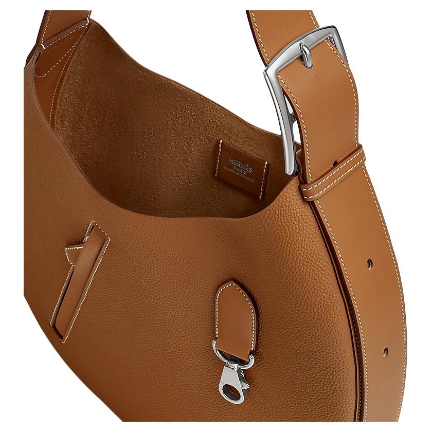 HERMES Сумка Arcon Togo из кожи с телячьей замшей наплечная женская золотая — фото 4