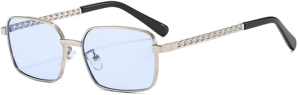 

Ретро-солнцезащитные очки в металлической оправе для женщин, модные очки с прозрачными линзами цвета океана, защита от УФ-излучения UV400 для мужчин HVTVTLA, Silver Blue