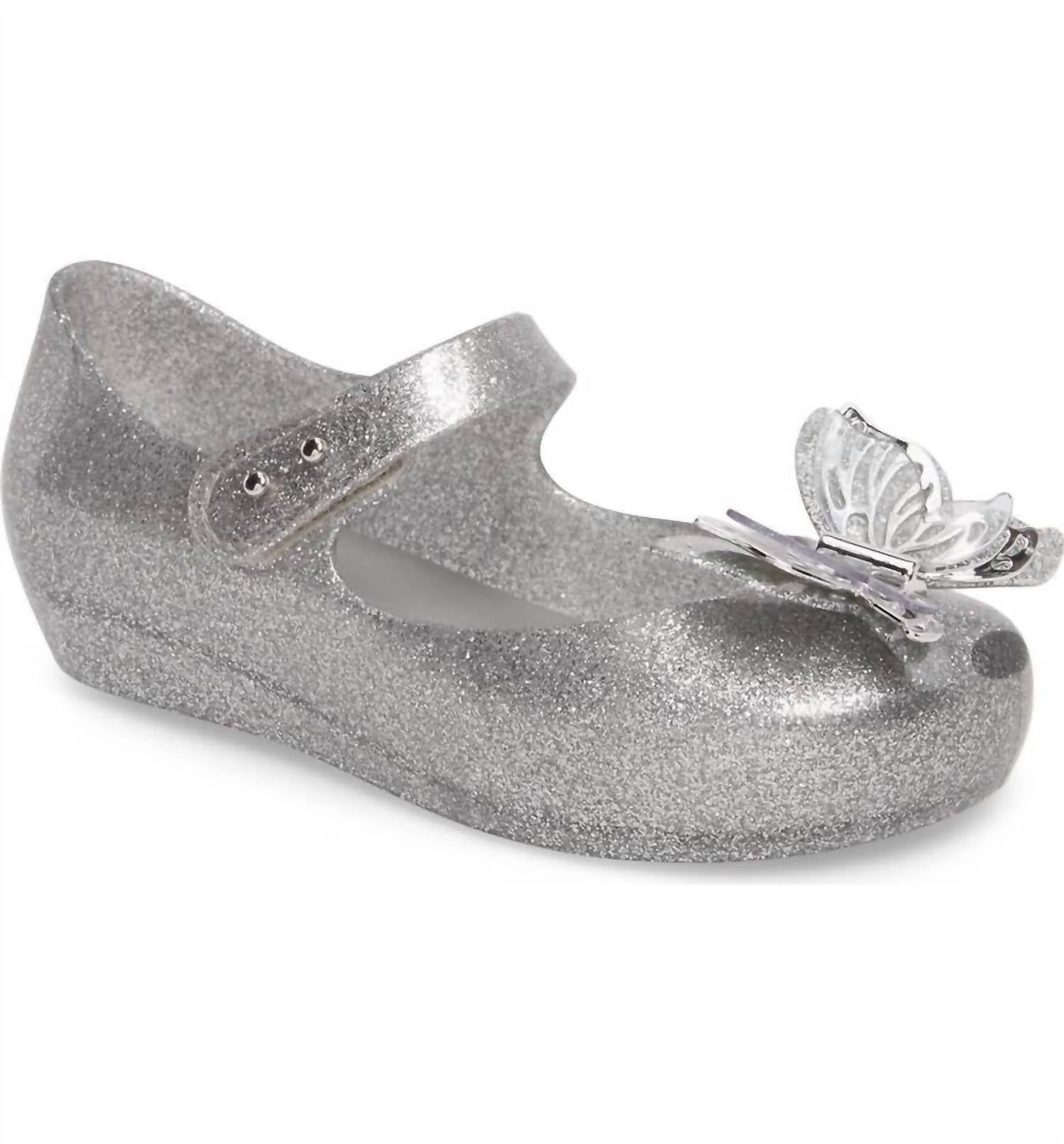 

Детские сандалии Ultragirl Fly с блестками из серебристого золота Mini Melissa, цвет shiny silver glitter