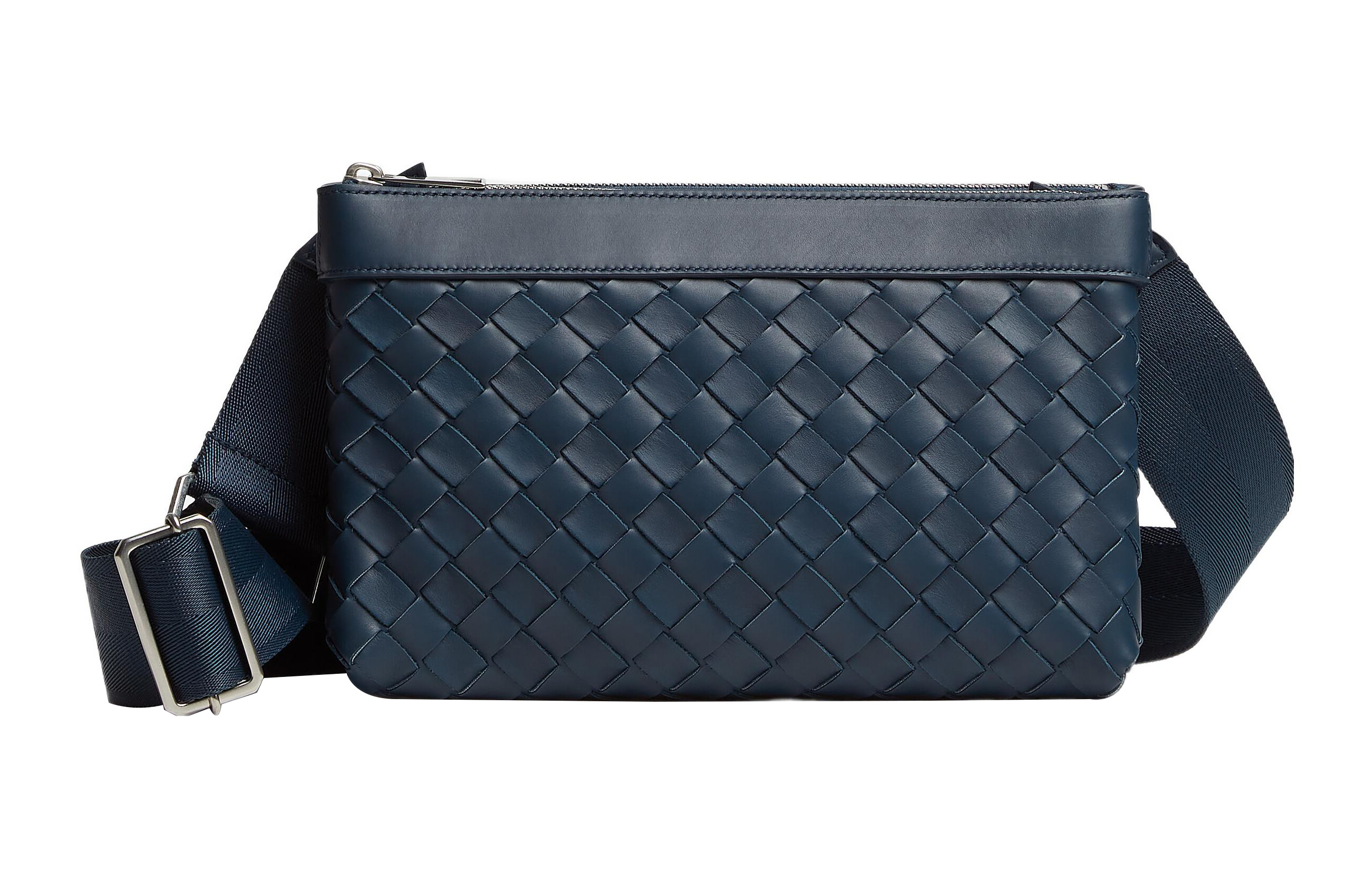 

Bottega Veneta Сумка-мессенджер из коровьей кожи с тканью, сумка через плечо, обычная мужская, темно-синяя