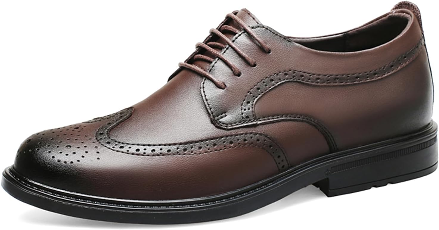 

Мужские туфли оксфорды Brogue Wingtip из натуральной кожи с шнуровкой, легкие, мягкая кожа верх, декоративные перфорации, низкий каблук, туфли для офиса, бизнеса, свадьбы и вечеринок Psieicwm, коричневый