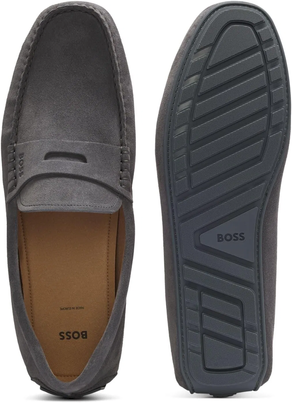 Мужские замшевые мокасины BOSS Noel Mocc с деталью в виде лоферов. Размер, Darkgray — фото 4