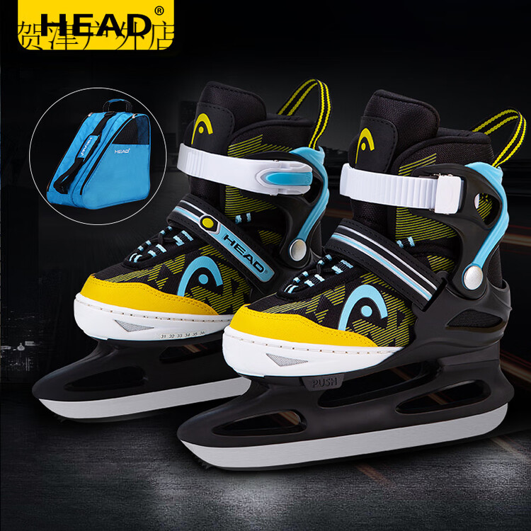 

HEAD Коньки для фигурного катания детские регулируемые over heels, черные, с синей сумкой для лезвий, размер M [36-41], длина стопы 20.5-25 см