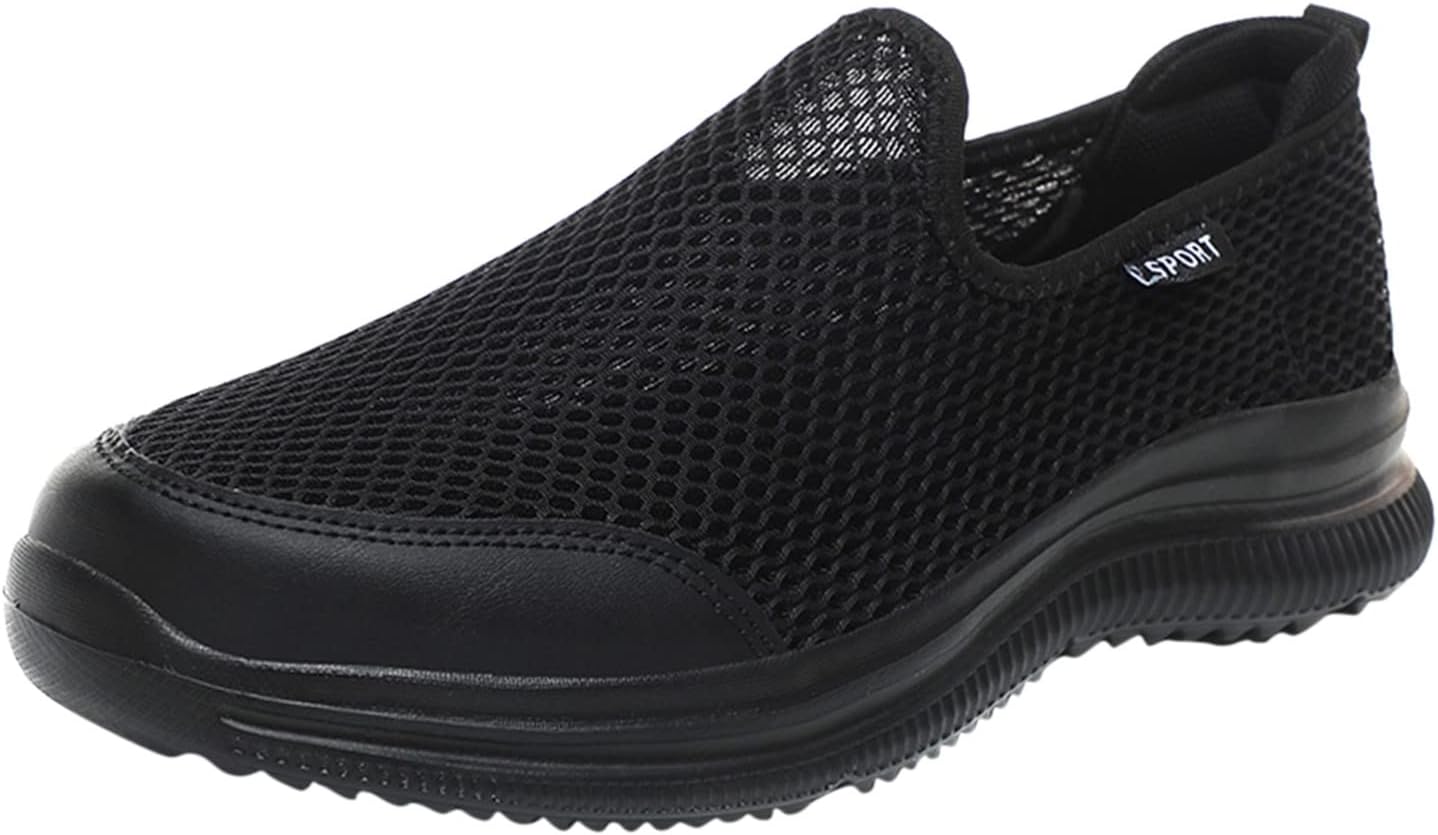 

Мужские слипоны на ходу с комфортной подошвой с эффектом памяти, дышащей сеткой, модные кроссовки, противоскользящие для путешествий, бега, спорта и работы Generic, черный