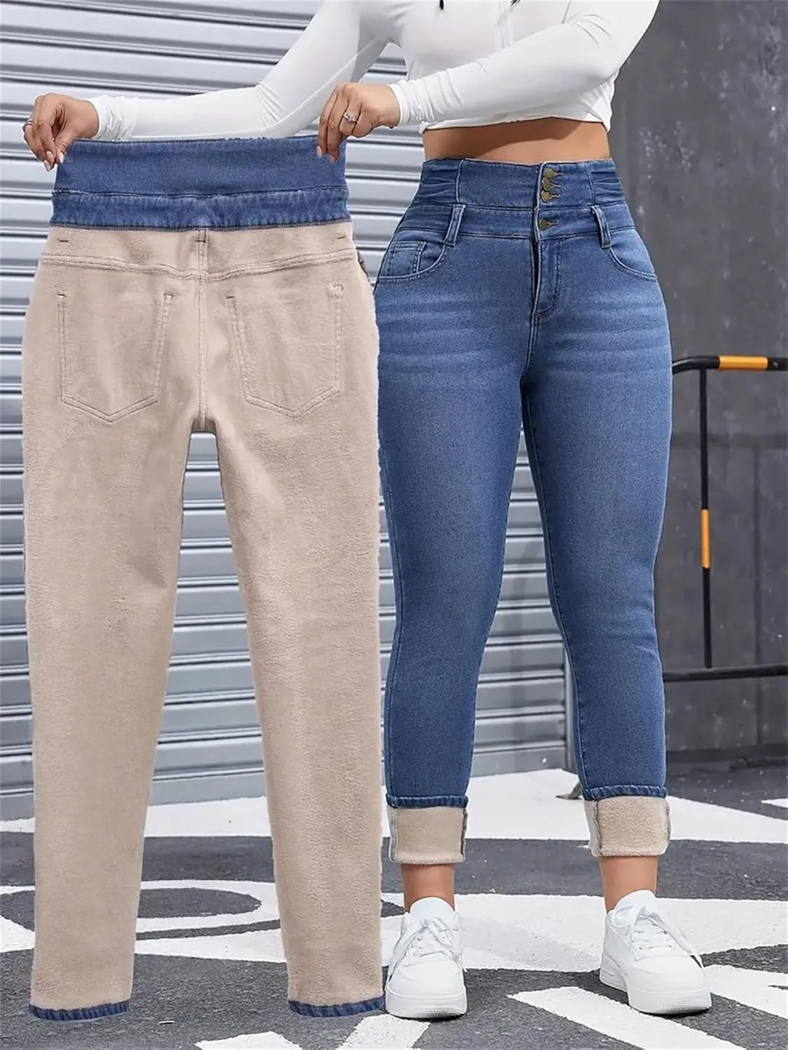 Утепленные джинсы женские fleece lined slim fit super high waisted — фото 4