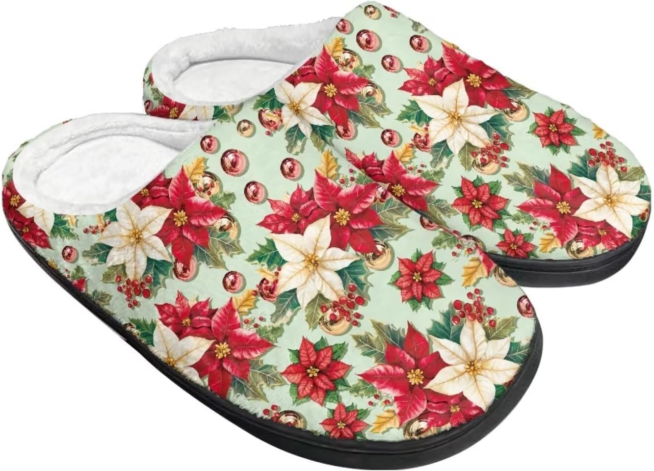 

Праздничные рождественские тапочки для дома и улицы, тапочки, хлопковые тапочки для женщин и мужчин, пушистые зимние тапочки Buxolandt, Christmas Flower