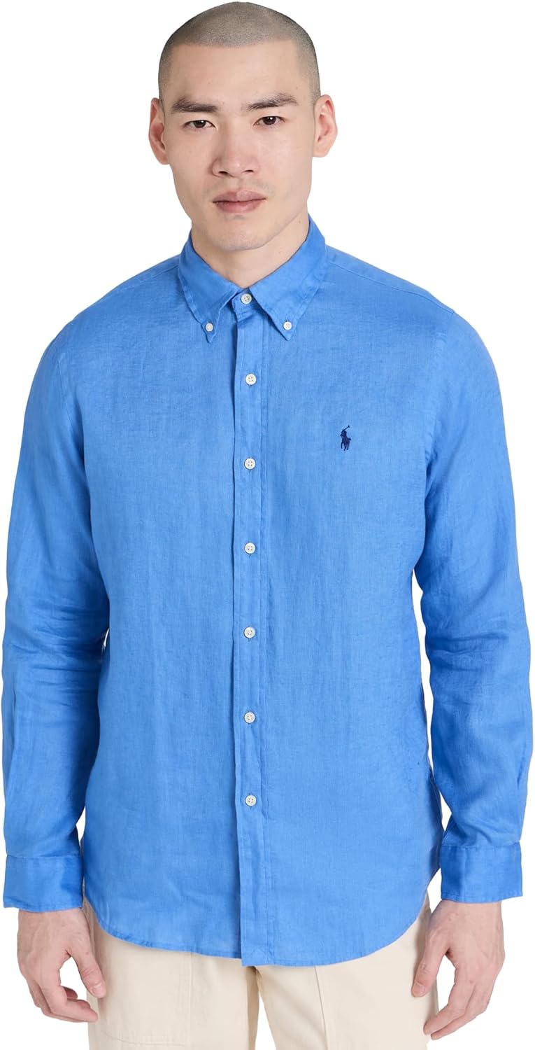

POLO RALPH LAUREN Мужская льняная рубашка с длинным рукавом, Summer Blue