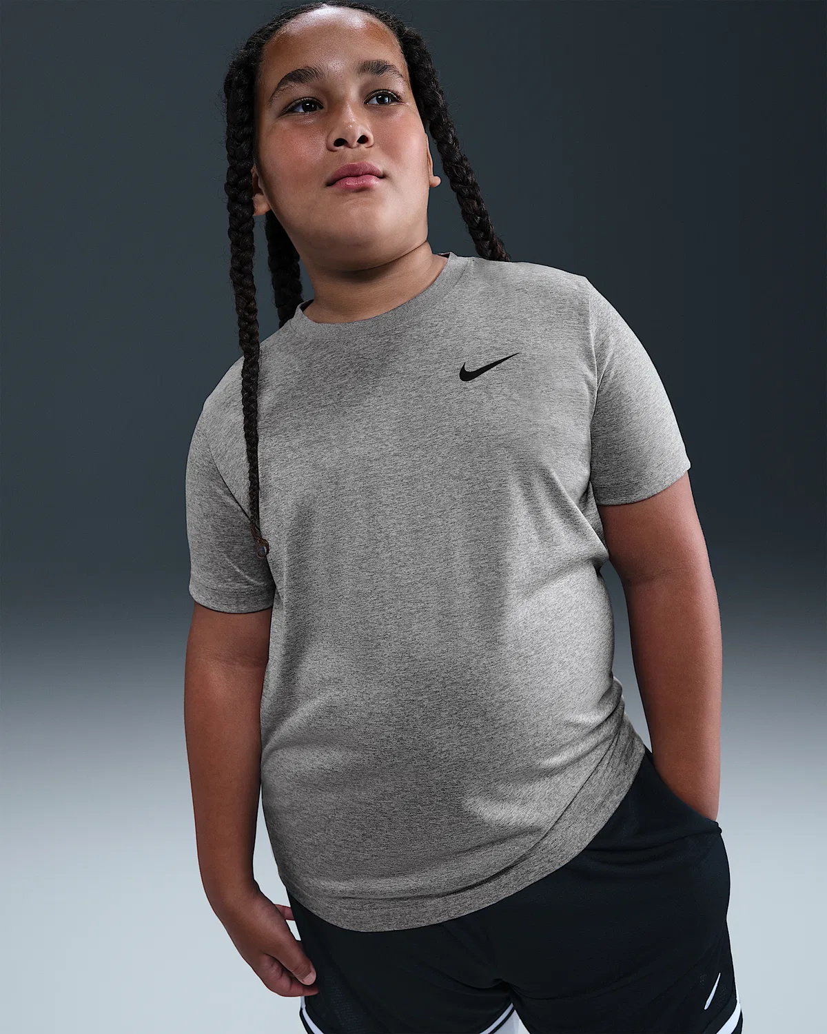 Детская футболка Nike Legend Dri-FIT для тренировок, Tumbled Grey/Flat Silver/Heather