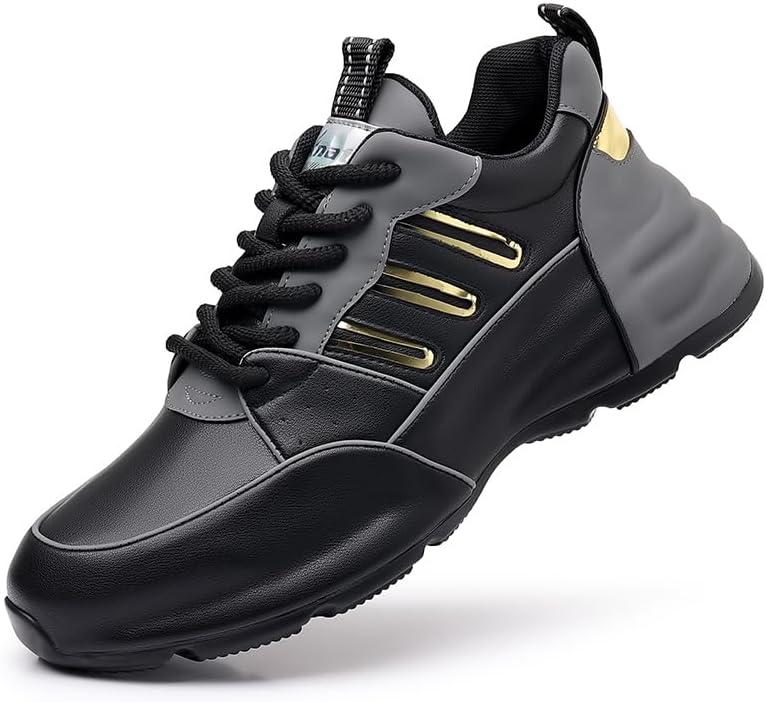 

Мужские модные кожаные туфли из коровьей кожи с закрытой подошвой, толстая подошва, спортивная обувь для увеличения роста. Стильные и универсальные, подходят для бега на улице и повседневной носки Lhyxu, черный/серый