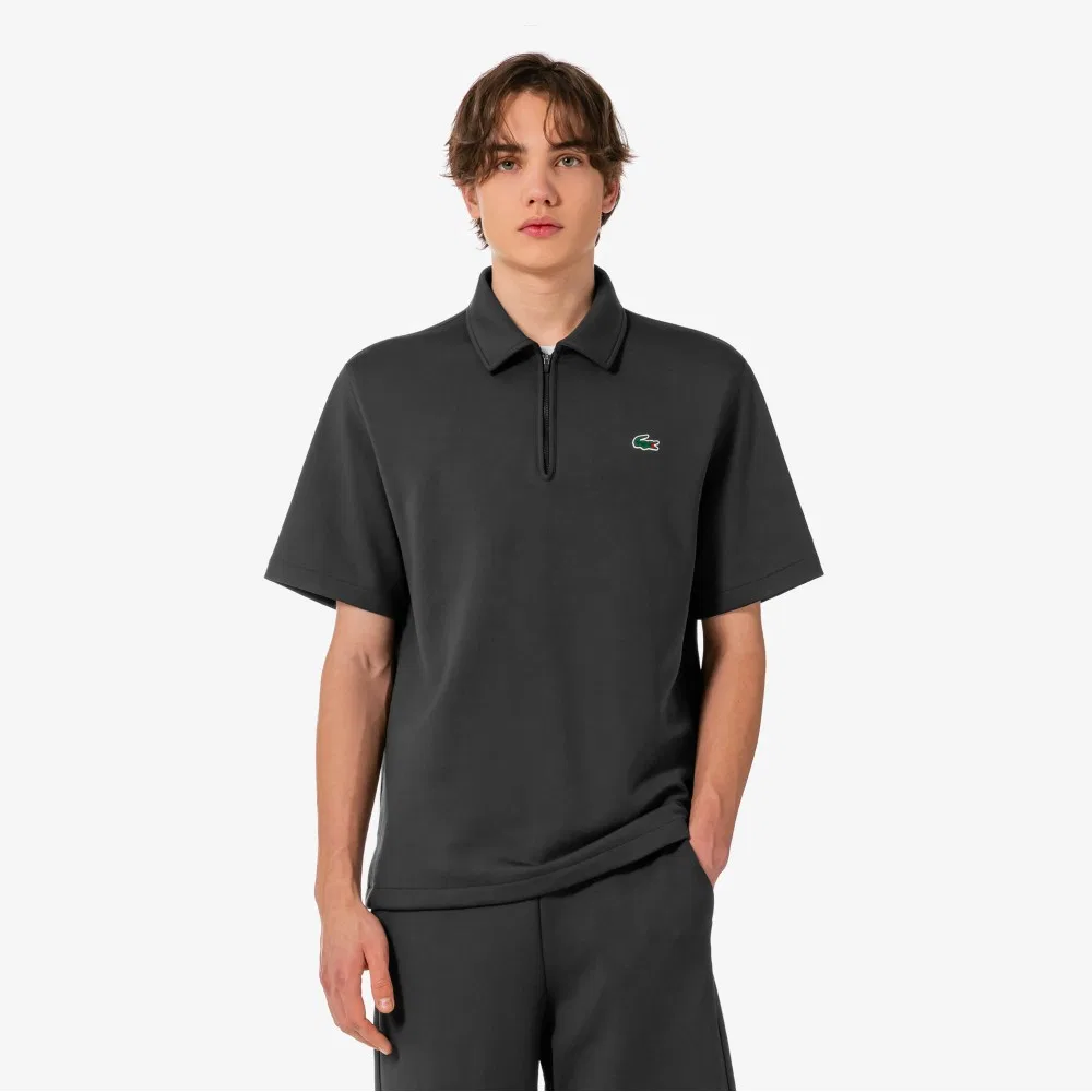 Футболка мужская Lacoste с коротким рукавом на молнии, темно-серый