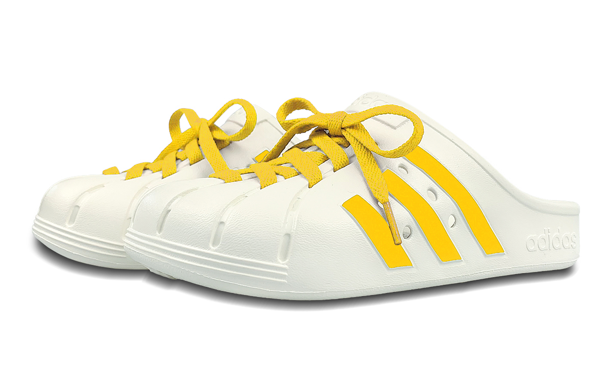 Adidas Адилетт закрытые нескользящие шлепанцы унисекс бело-желтые, цвет White Yellow — фото 3