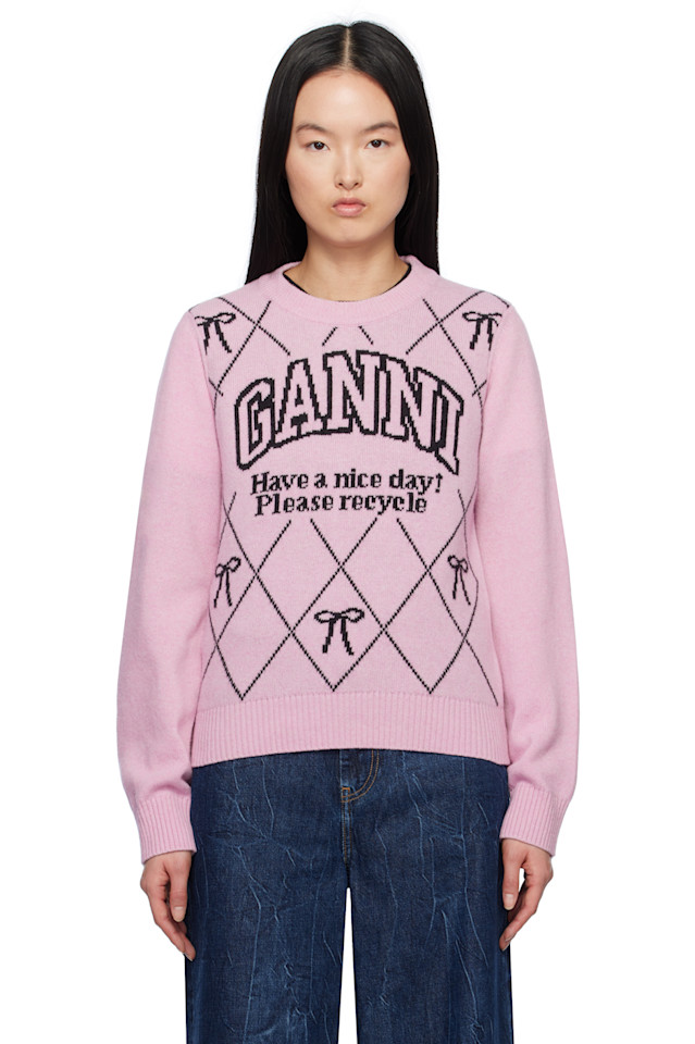 

Графический свитер с бантом Ganni, цвет mauve chalk