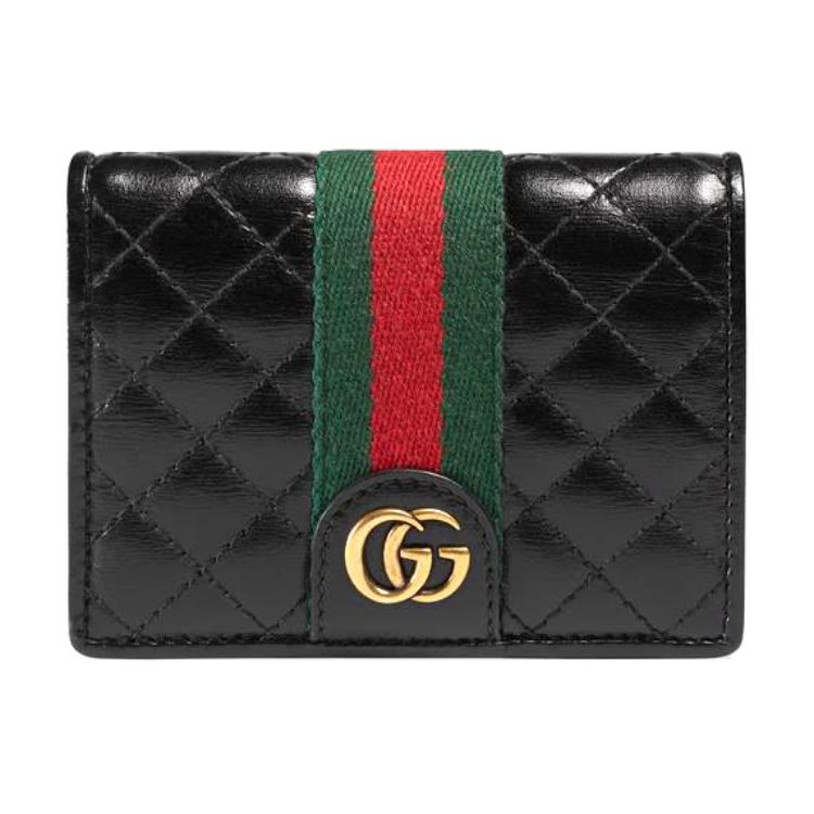 

GUCCI Кожаный держатель карт, кошелек, стандартный, женский, черный
