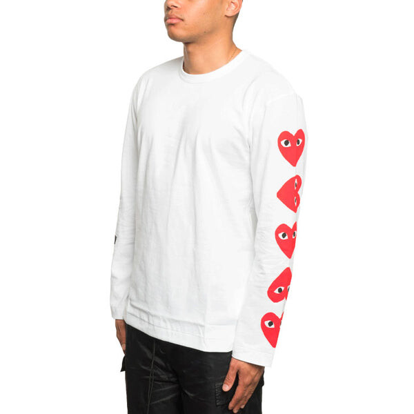 Футболка alternating hearts long-sleeve t-shirt 'white' Comme Des Garcons Play, белый — фото 4