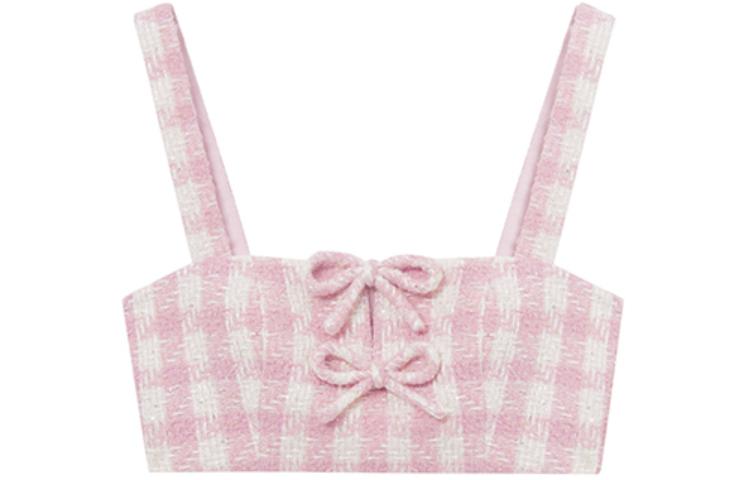 

Топ кроп с пайетками и твидом Self-portrait, красная и розовая клетка