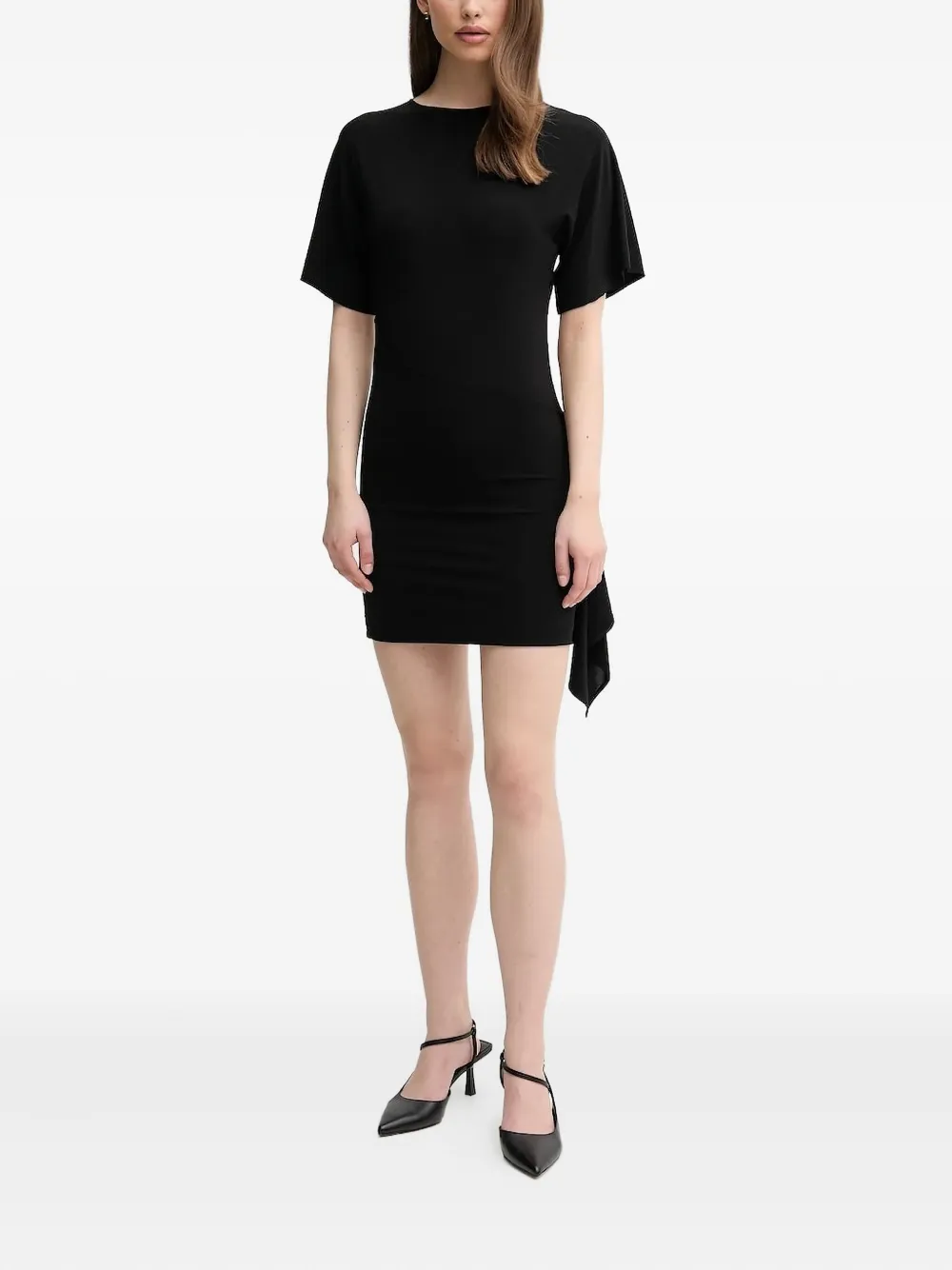

Мини-платье с короткими рукавами и драпировкой EMPORIO ARMANI, черный