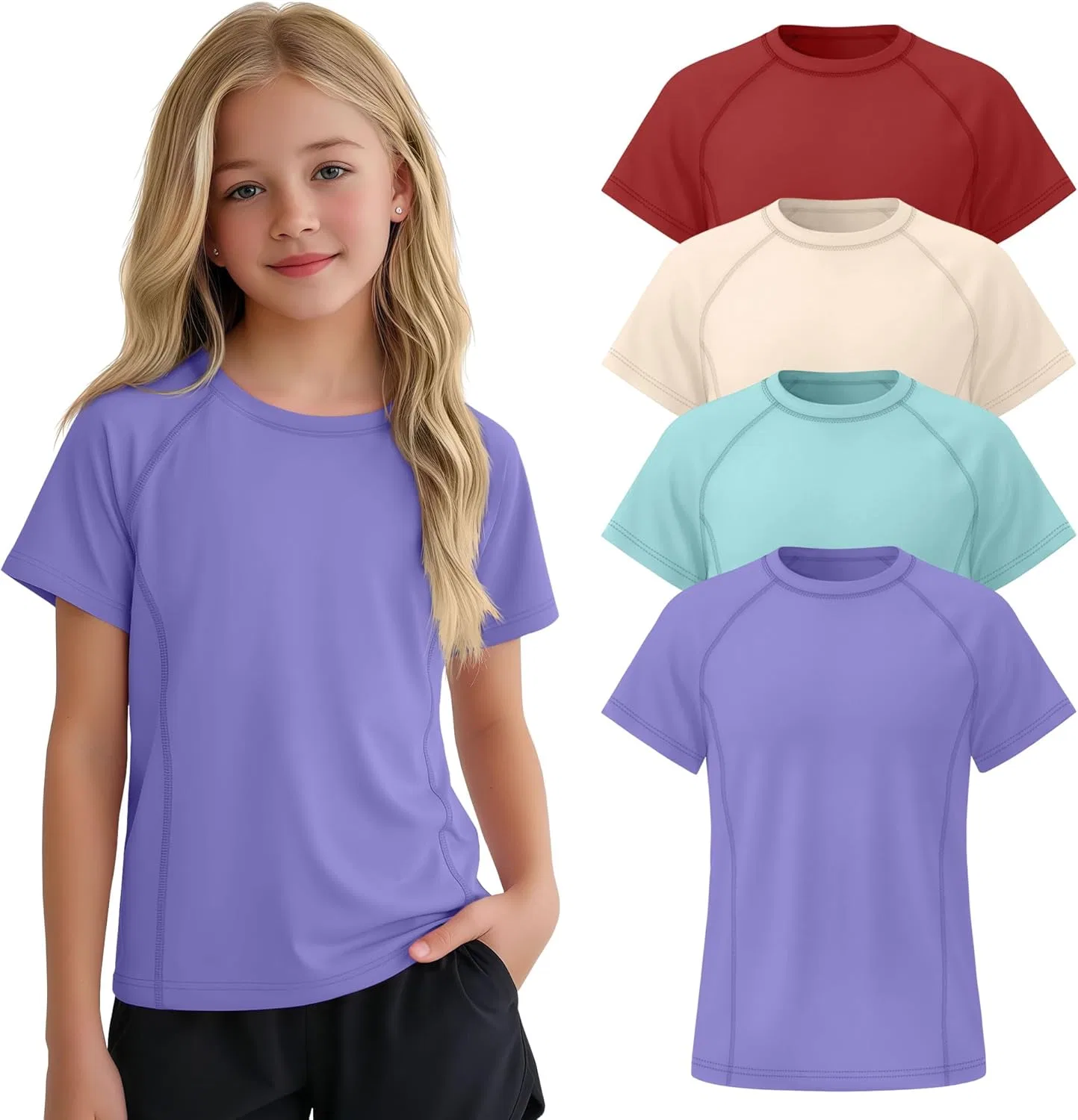 Детские спортивные футболки, 4 штуки, бренд LessonZoo, Purple, Teal, Light Khaki, Red