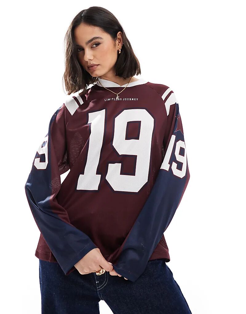 

Футболка с длинным рукавом бордового цвета Pull&Bear