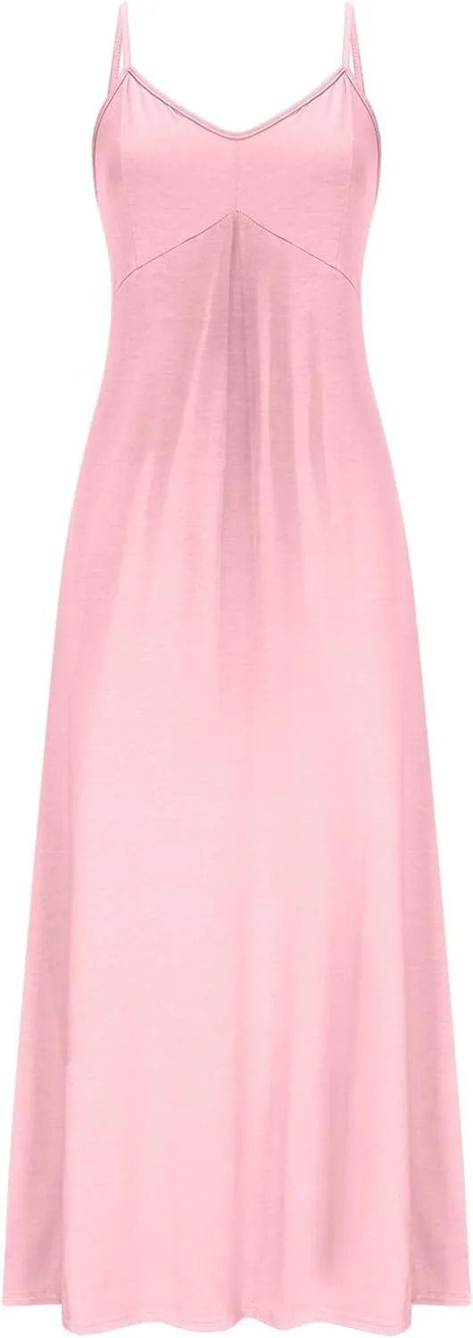 Летнее платье для женщин Flowy Casual Midi, пляжное платье-сандресс с V-образным вырезом и тонкими бретелями Generic, розовый — фото 4