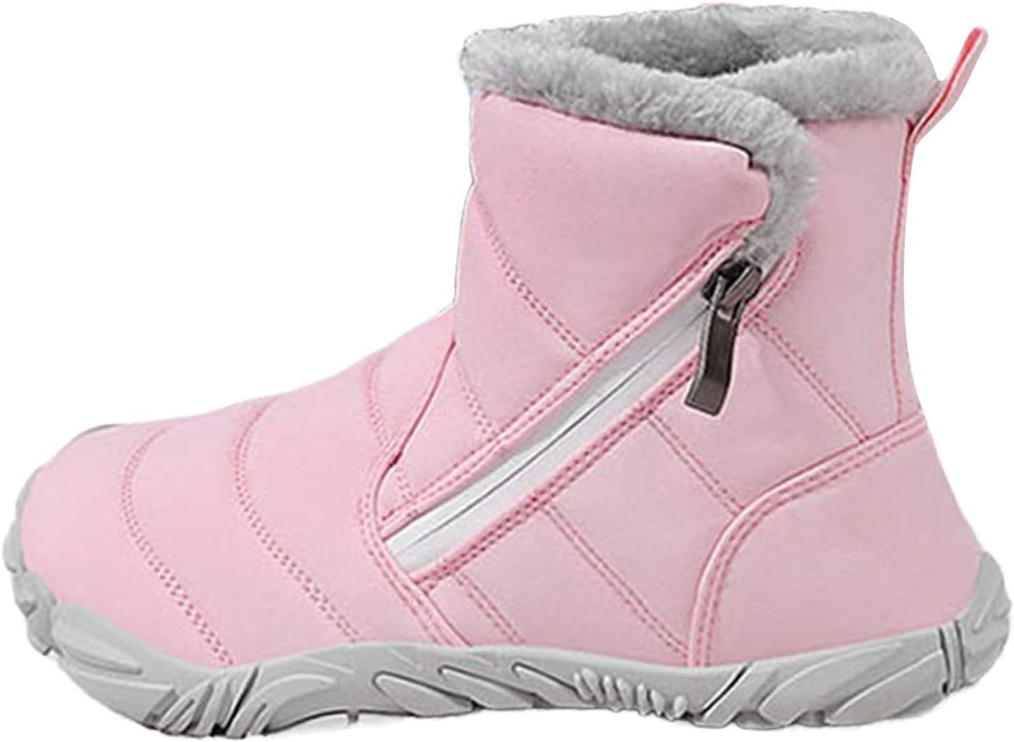 

Детские зимние снегоступы для малышей, уютные сапожки с пушистой подкладкой до щиколотки с боковой молнией, подошва с противоскользящим эффектом, теплая уличная обувь Generic, Pink