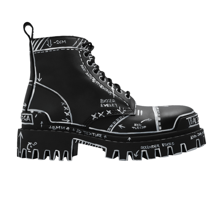 

Ботинки Balenciaga Strike Lace-Up Boot 'Marker Pen Print - Black', черный