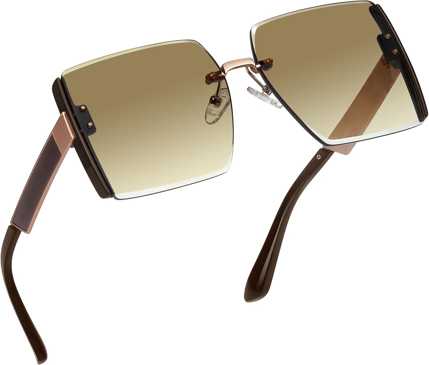 

Солнцезащитные очки Joopin Oversized Rimless Sunglasses для женщин, квадратные солнцезащитные очки без оправы, защита от УФ-излучения UV400, Rose Golden Frame Gradual Brown Lens