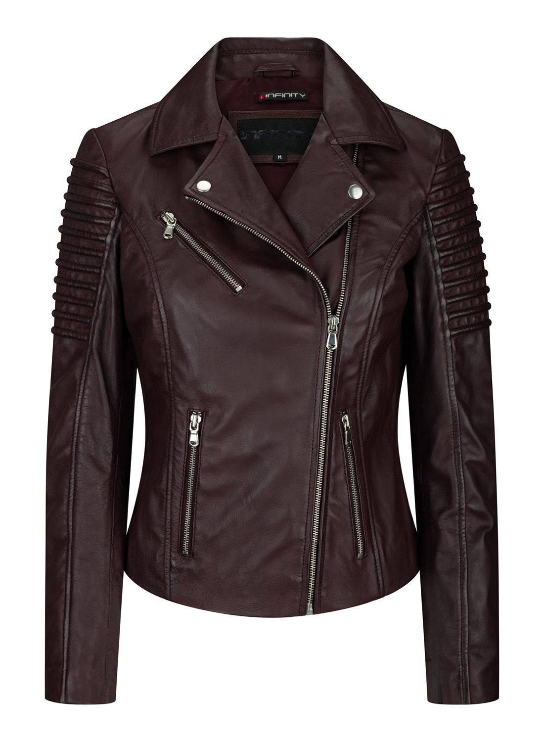 

Приталенная куртка из мягкой кожи в байкерском стиле TruClothing, цвет burgundy