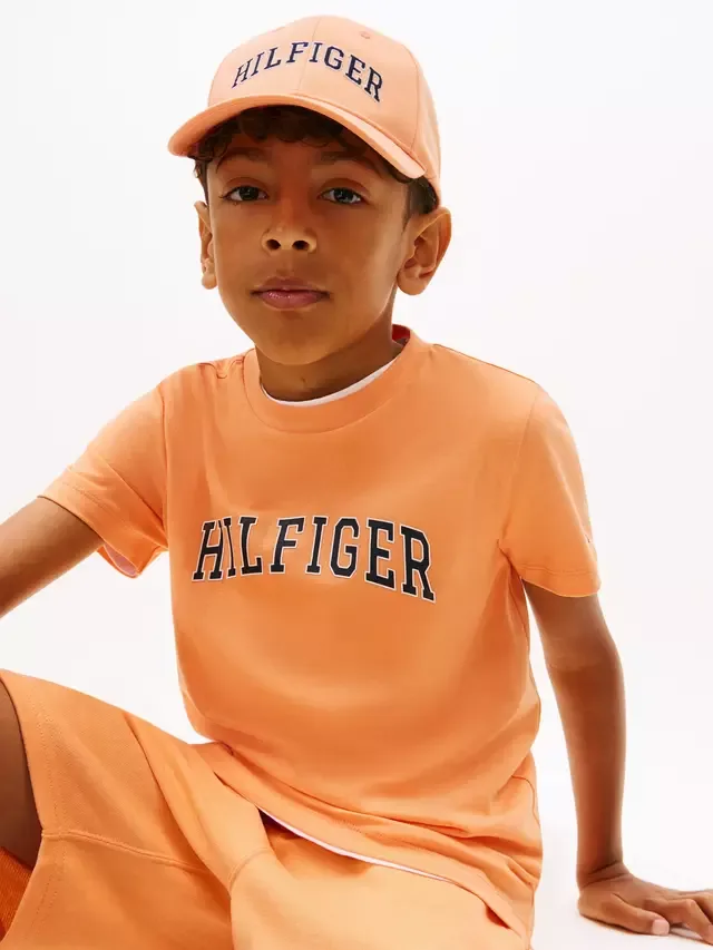 Детская футболка с коротким рукавом в стиле университетской формы Tommy Hilfiger, Orange — фото 4