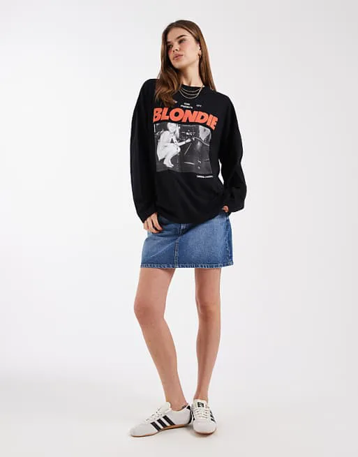 

Черная футболка с длинными рукавами и изображением лицензии Blondie ASOS DESIGN, Черный, Черная футболка с длинными рукавами и изображением лицензии Blondie ASOS DESIGN