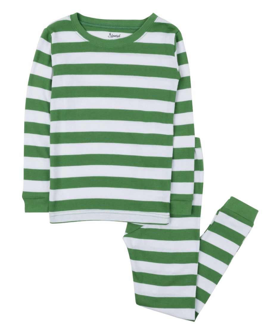 

Детская хлопковая полосатая пижама из двух частей для праздника Leveret, Green & white