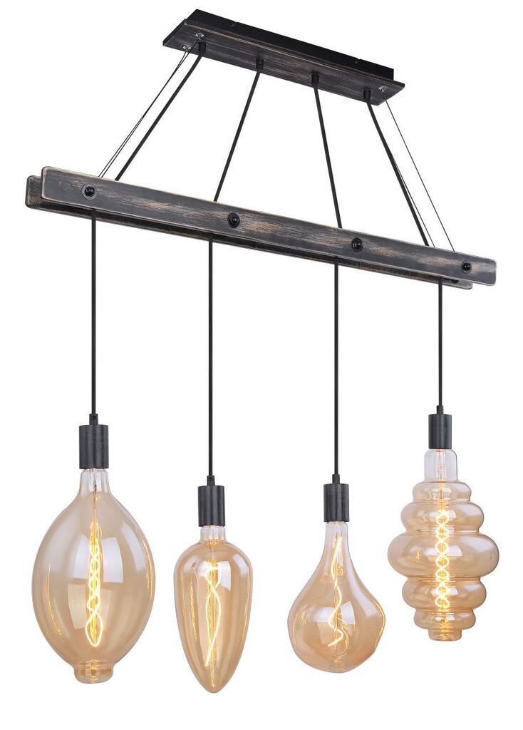 

Подвесной светильник Globo Lighting металлический черный матовый, дерево черный матовый, без плафонов, черный текстильный кабель, ДxШxВ: 900x90x1200 мм, без 4x E27 60Вт 230В.