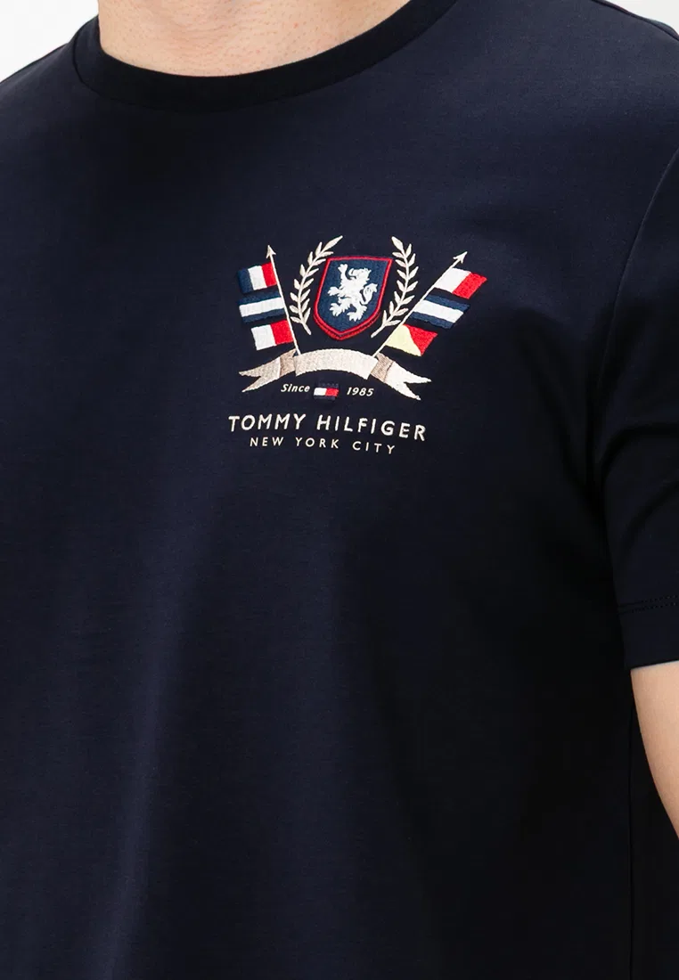 Футболка, с коротким рукавом, Crest Interlock, Tommy Hilfiger, темно-синий — фото 3