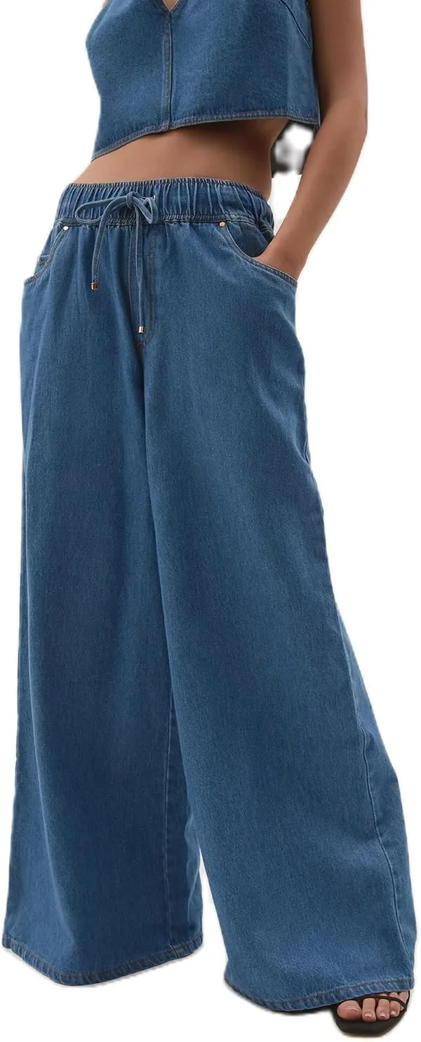 

Женские джинсы Wide Leg Baggy Y2K Plus Size с эластичным поясом и карманами Pivanzore