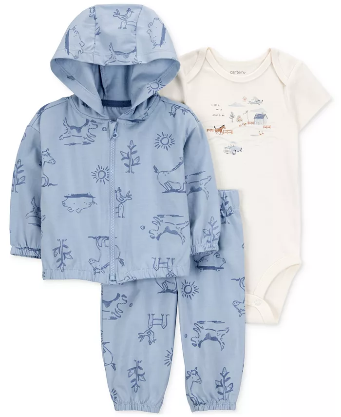 

Детский набор для мальчиков Baby Boys Dog Little Character Set: кардиган с капюшоном, боди и штанишки из хлопка, комплект из 3 предметов Carter's, синий