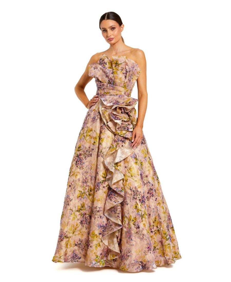 

Женское вечернее платье без бретелей с цветочным жаккардовым узором Mac Duggal, Blush multi