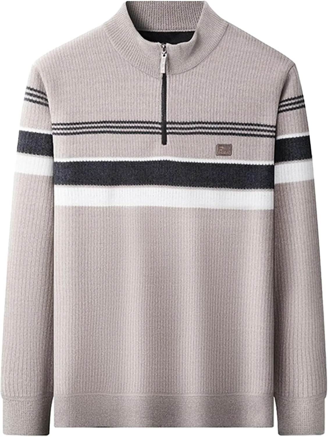 

Мужской полосатый свитер с длинным рукавом и молнией на четверть Slim Fit