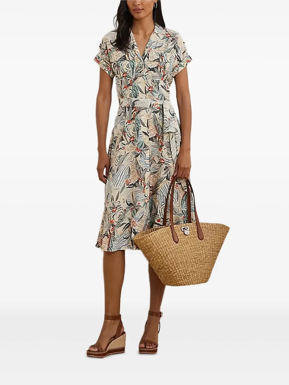 

Платье с поясом и цветочным принтом Lauren Ralph Lauren, белый