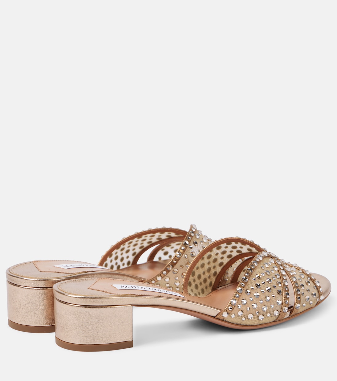 Кристальная любовь 35 украшенные тюлевые мюли Aquazzura, Light Copper — фото 2
