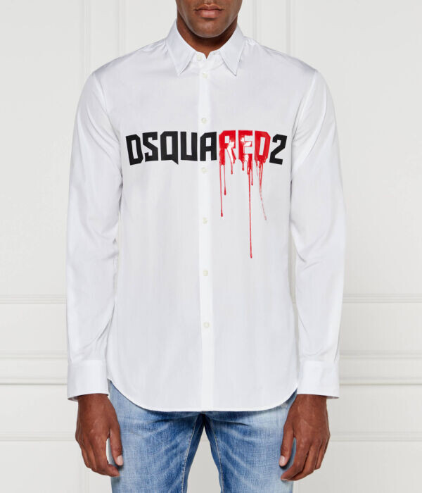 

Рубашка мужская Dsquared2 хлопковая с принтом, белый