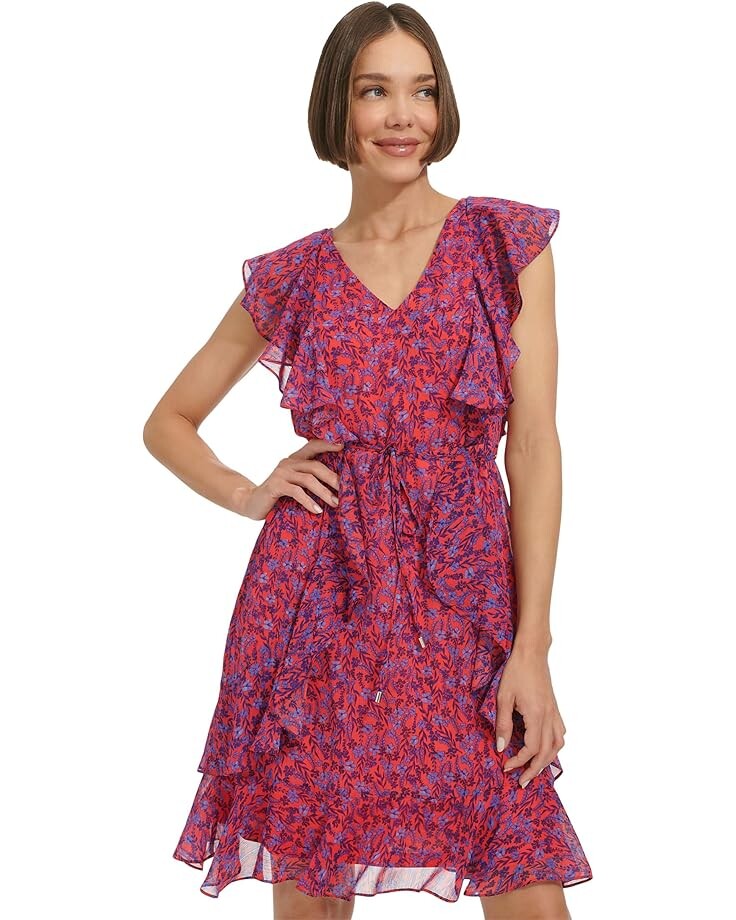 

Платье Tommy Hilfiger Fit and Flare Dress, цвет Guava/Amparo Blue