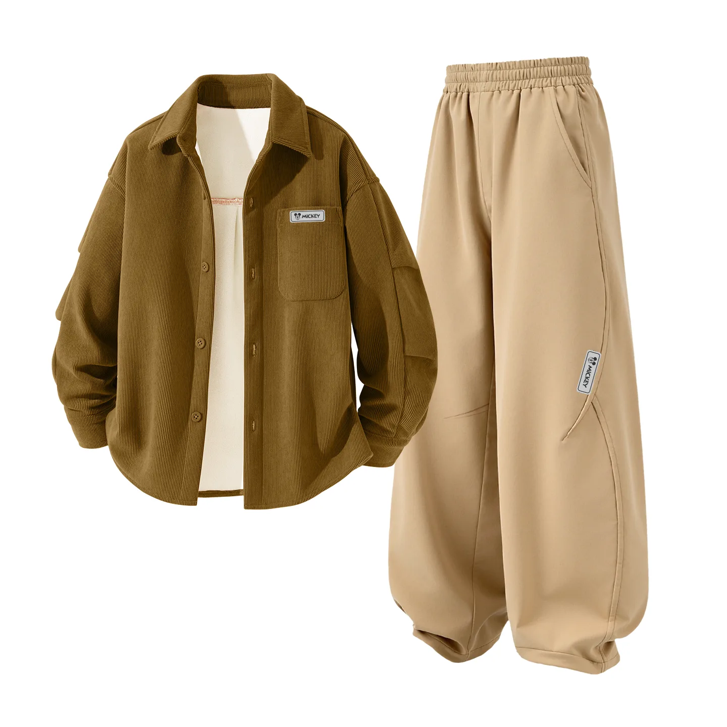 Детский спортивный костюм с круглым вырезом Disney, [Thickened and Fleece-Lined]DiH Square Hook-and-Loop K Rose Red+DiH Square Hook-and-Loop K Khaki — фото 3
