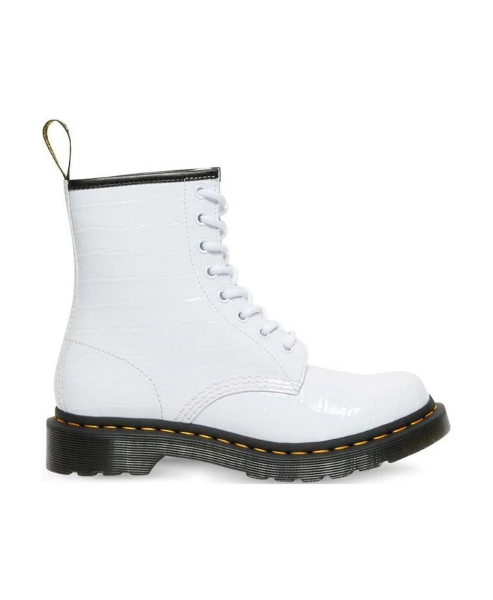 

Ботильоны на шнуровке с тиснением под крокодила Dr. Martens, белый