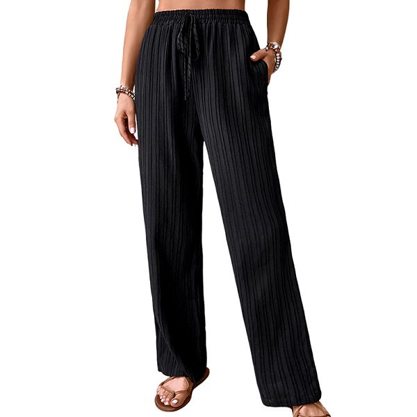 

Женские повседневные брюки с высокой талией, плиссированные, широкие, с кулиской, прямые Joyjoy, Black