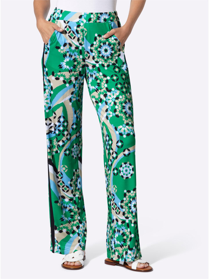 

Трикотажные брюки с принтом травяно-зеленого и черного цветов Heine